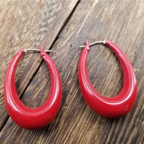 Red retro fire hoop earrings E0324 - Picture 1 of 3